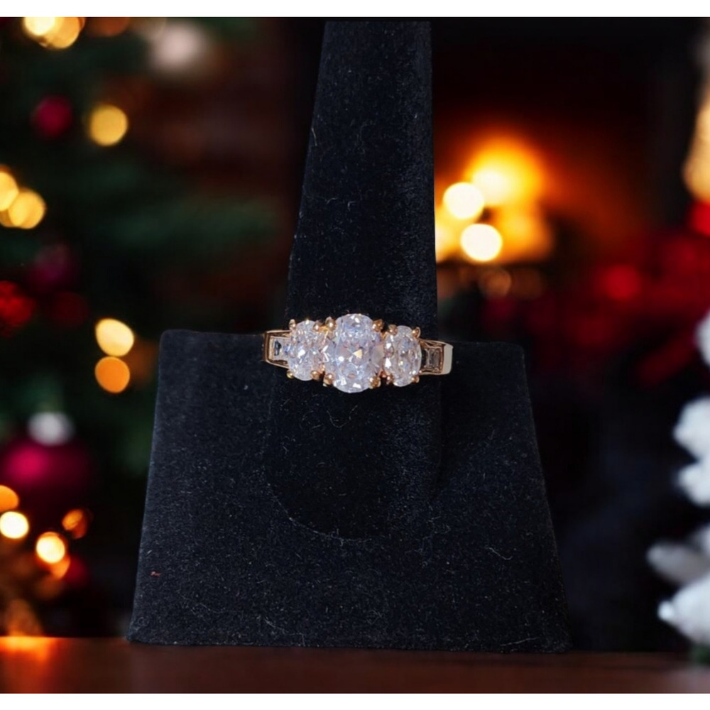 NEW KAS Oval Baguette Gemstone CZ Accent Size 11 Ring - 14k Gold Plated